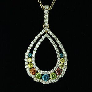 $4950 / Designer White & Fancy multi-color Diamond Necklace / 14K